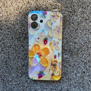 Floral Phone Case with Strap - Yellow and Gold iPhone 16 plus case